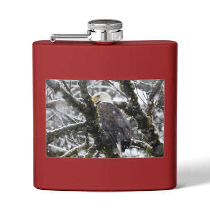 Eagle In Snow 6oz Stainless Steel Hip Flask — Bald Eagle Wildlife Photo Flask, Outdoor Gift for Hunters & Nature Lovers