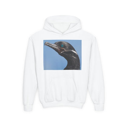 Youth Hoodie with Close-Up Cormorant Photo — Nature-Lover Kids Pullover