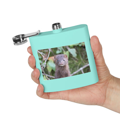 Mink Portrait Stainless Steel Flask — 6oz Wildlife Animal Photo Hip Flask