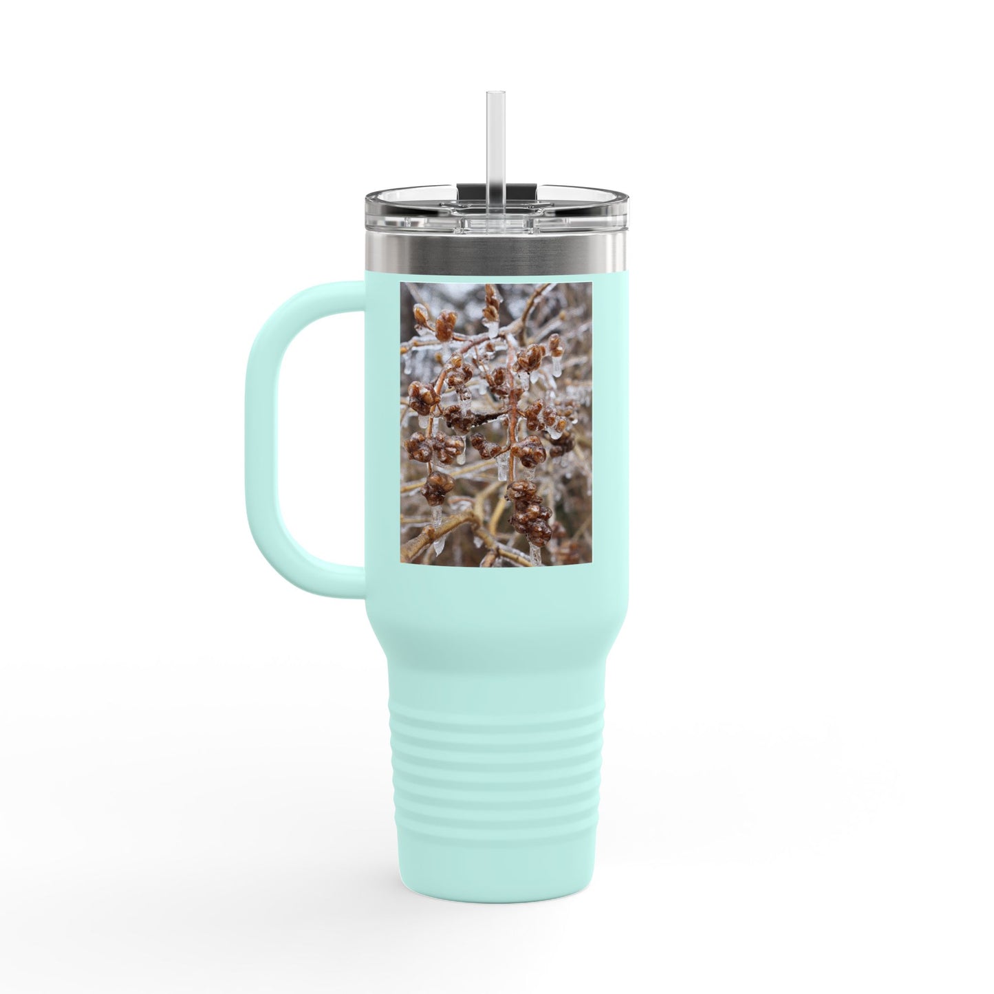 40oz Insulated Travel Mug with Frosted Branch Photo – Large Stainless Steel Tumbler