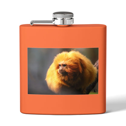 6oz Stainless Steel Flask with Golden Lion Tamarin Photo