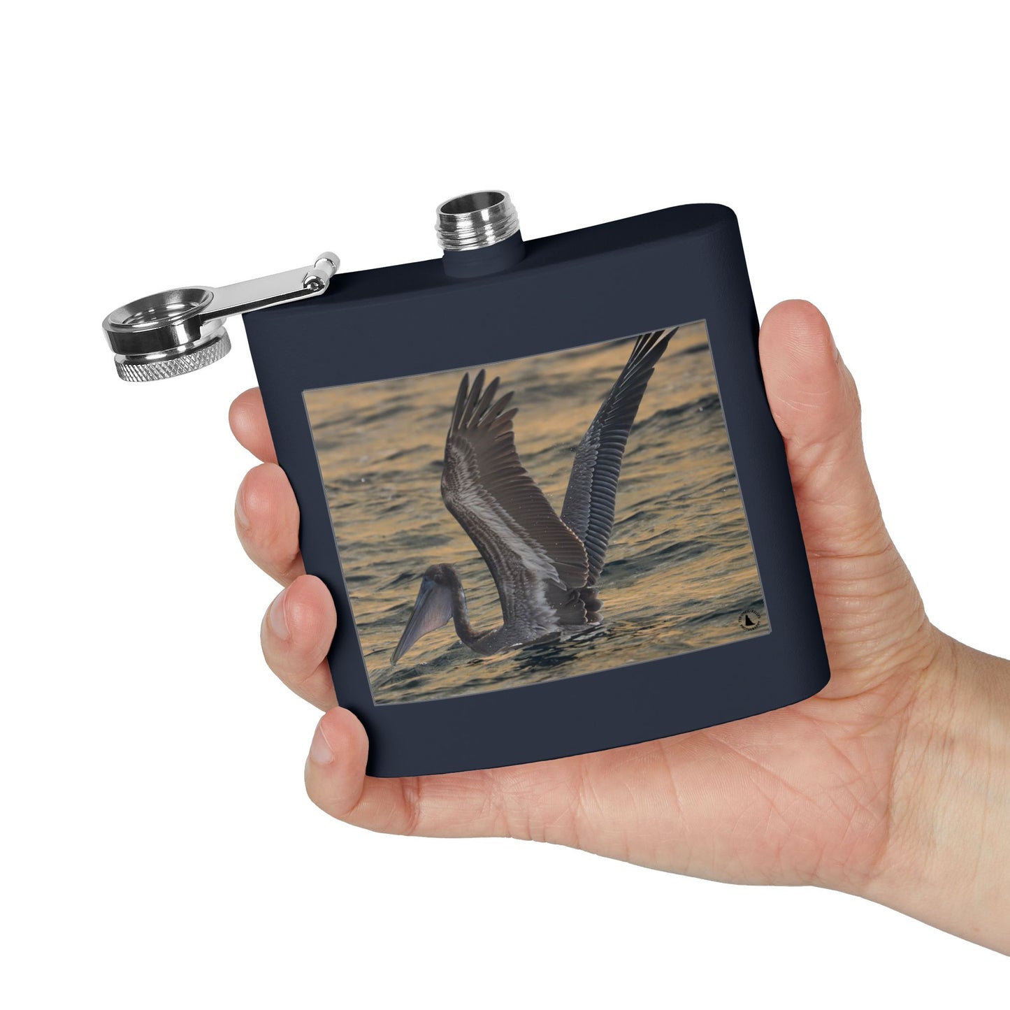 6oz Stainless Steel Flask — Pelican Sunset Photo Hip Flask, Coastal Wildlife Gift