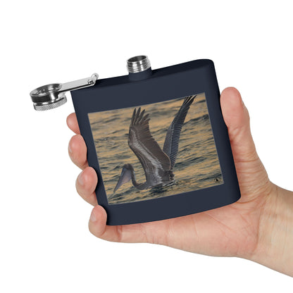 6oz Stainless Steel Flask — Pelican Sunset Photo Hip Flask, Coastal Wildlife Gift