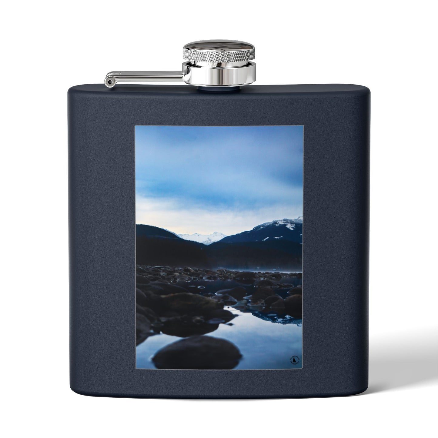 6oz Stainless Steel Flask — Mountain Lake Landscape Photo
