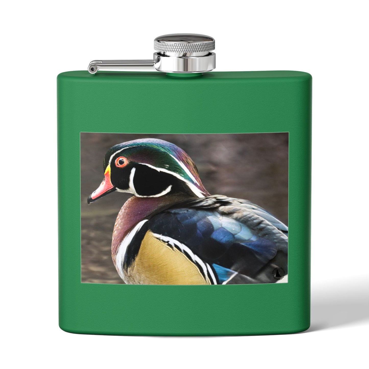 Wood Duck Stainless Steel Flask — 6oz Pocket Hip Flask for Birdwatchers & Outdoor Gifts