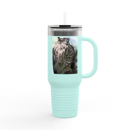 40oz Insulated Travel Mug — Photoreal Hawk Nature Tumbler