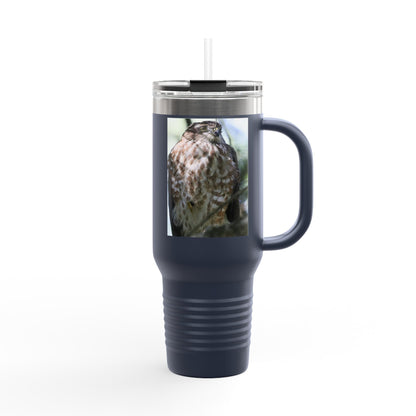 40oz Insulated Travel Mug — Photoreal Hawk Nature Tumbler