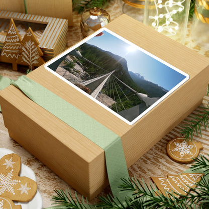 Suspension Bridge Landscape Sticker — Scenic Mountain Hiking Photo Kiss-Cut Sticker