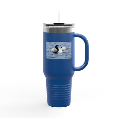 40oz Insulated Travel Mug with Loon Photo – Large Handle, Cold/Hot Beverage Tumbler