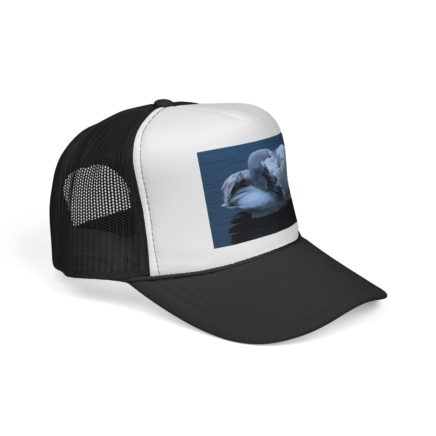 Swan Trucker Cap - Serene Sleepy Swan Photo Mesh Hat