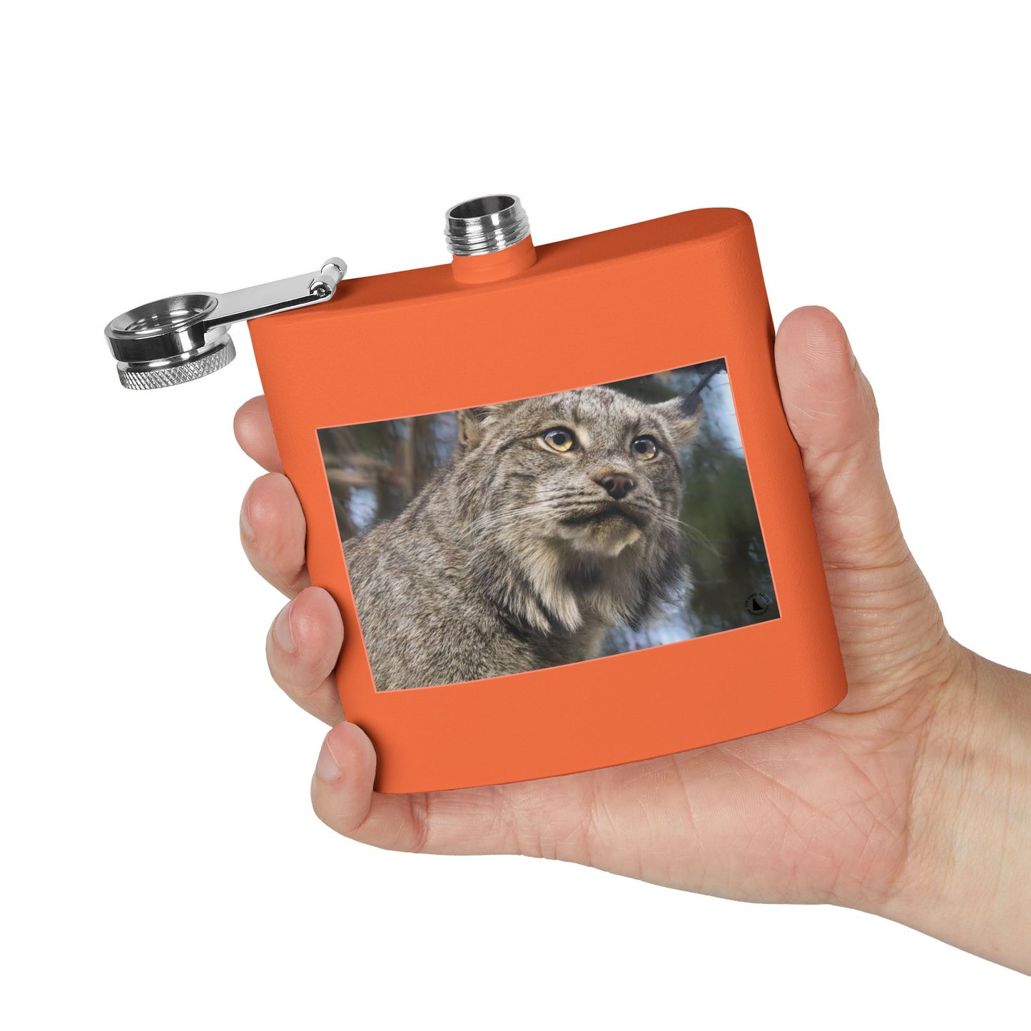 Lynx Portrait Stainless Steel Flask — 6oz Wildlife Gift for Outdoor Lovers