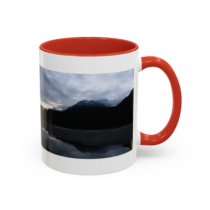 Scenic Mountain Lake Accent Coffee Mug — Moody Sunset Reflection (11oz & 15oz)