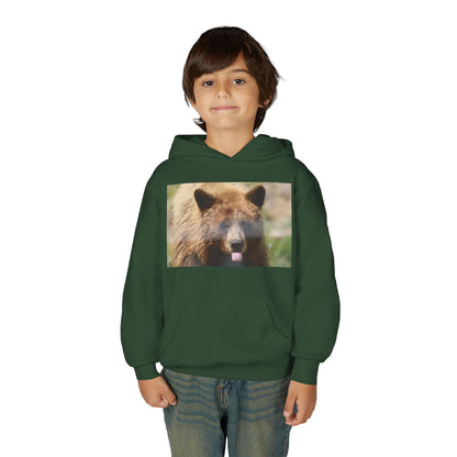Youth Bear Hoodie — Cute Tongue-Out Bear Photo Kids Pullover