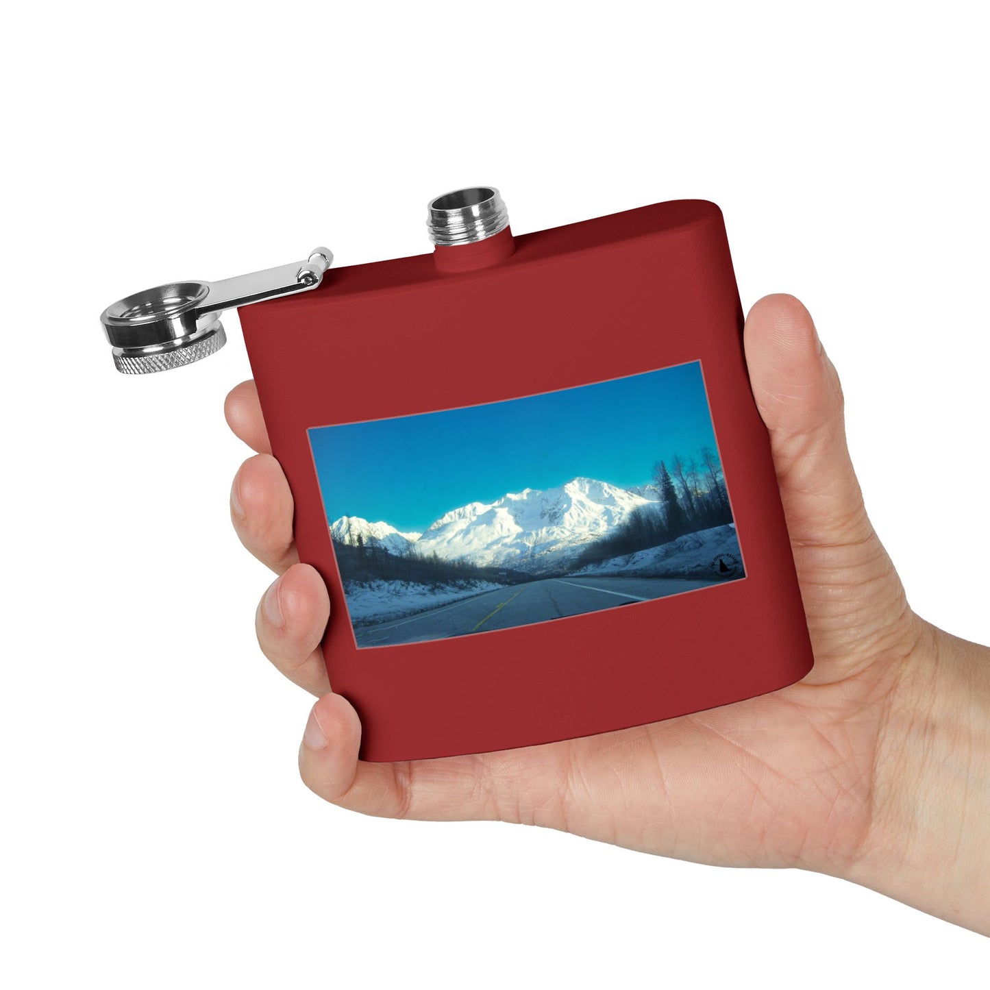 6oz Mountain Landscape Stainless Steel Flask – Snowy Peaks Photo Hip Flask