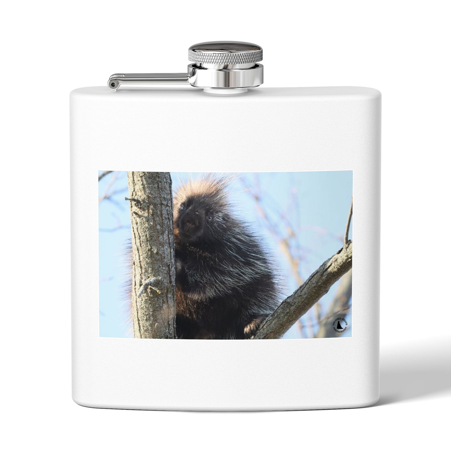 Porcupine Photo Stainless Steel Flask — 6oz Wildlife Hip Flask
