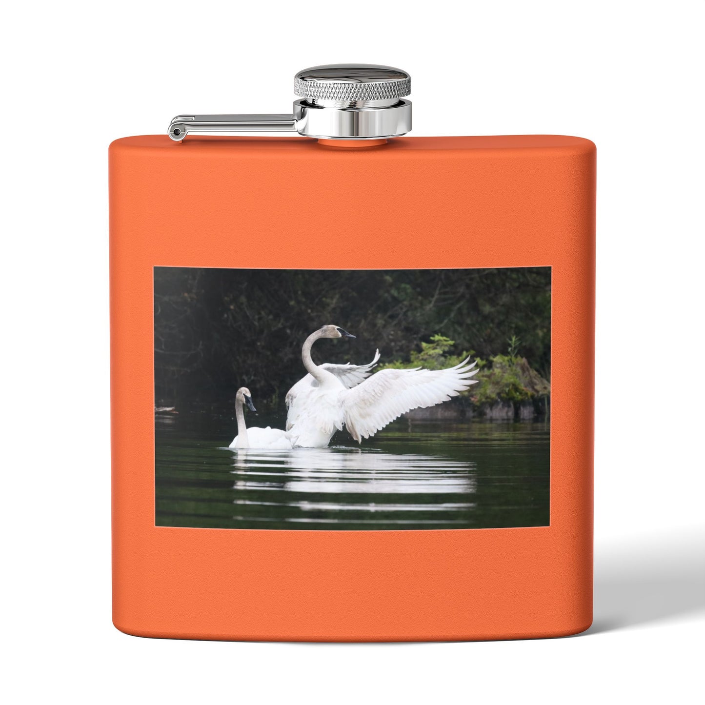 Swan Pair 6oz Stainless Steel Flask — Elegant Wildlife Photo Hip Flask