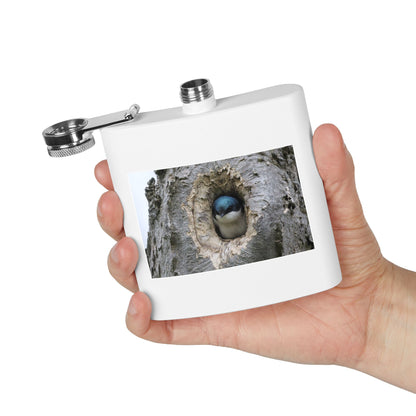 6oz Stainless Steel Flask with Tree Swallow Nest Photo — Nature Lover Gift