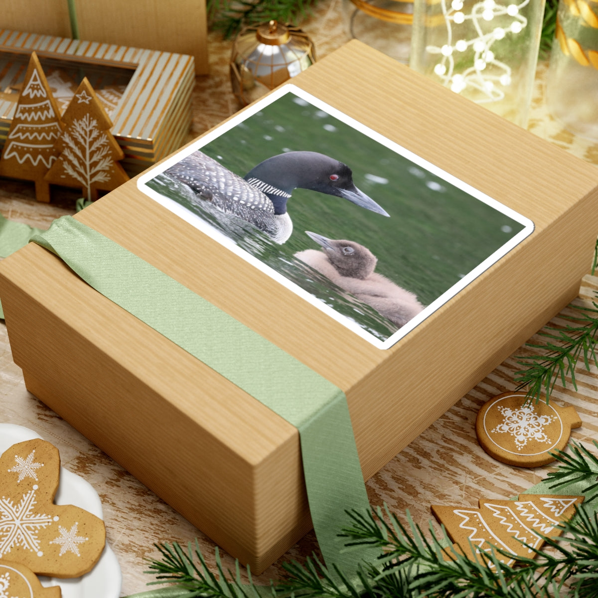 Common Loon Sticker — Kiss-Cut Wildlife Sticker with Loon and Chick, Nature Laptop Decal