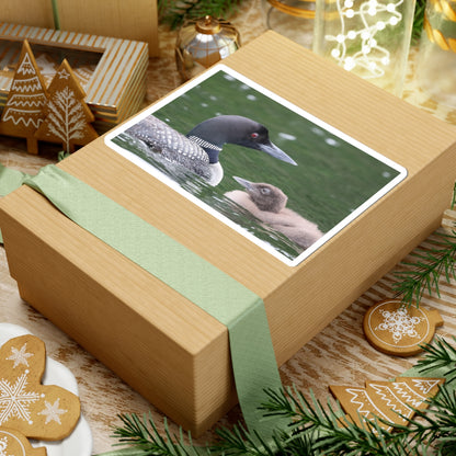 Common Loon Sticker — Kiss-Cut Wildlife Sticker with Loon and Chick, Nature Laptop Decal