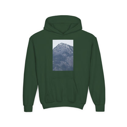 Mountain Peak Youth Hoodie — Winter Snow Scenic Graphic Sweatshirt