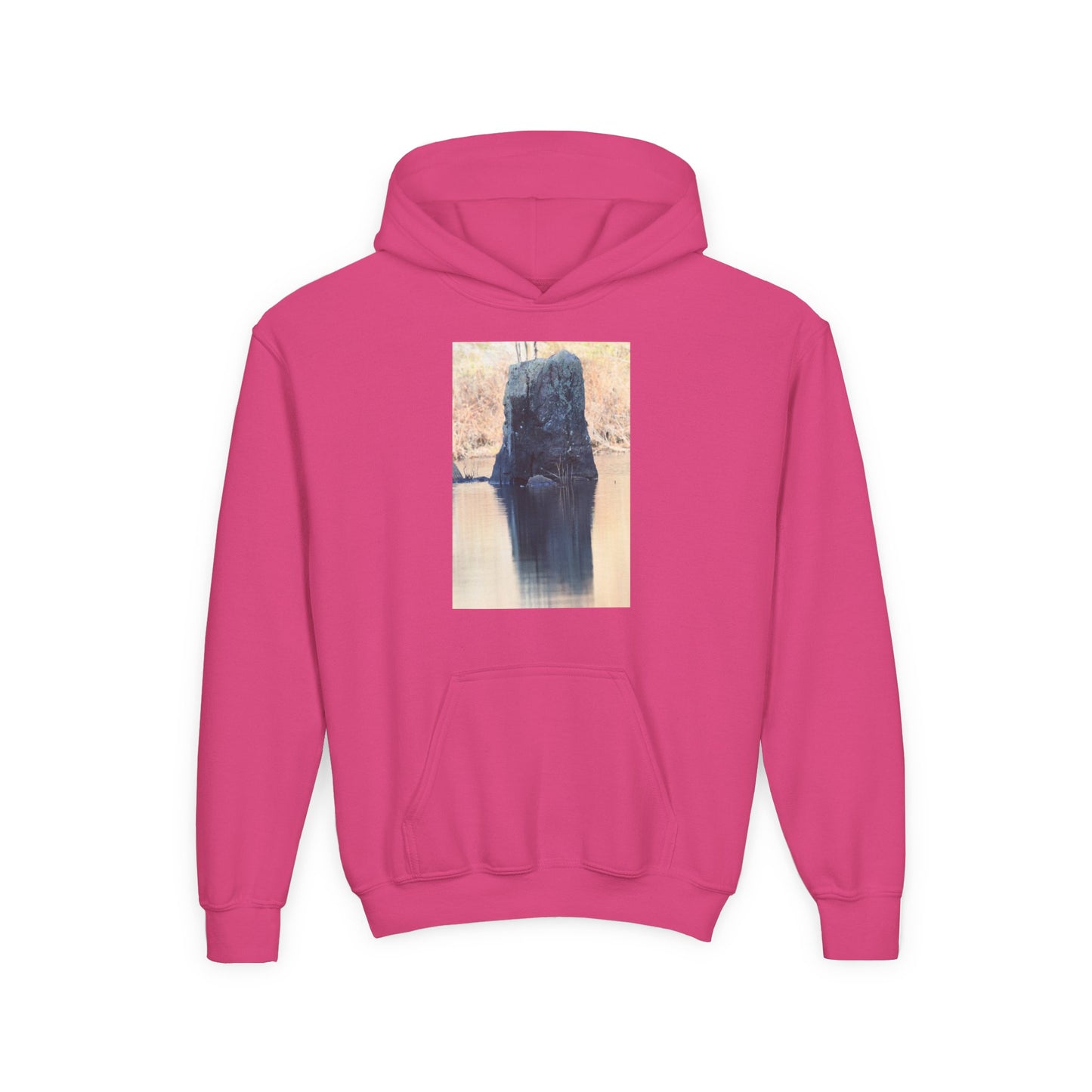 Youth Hoodie with Serene Lake Reflection Photo — Nature-Inspired Kids’ Pullover