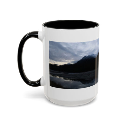 Scenic Mountain Lake Accent Coffee Mug — Moody Sunset Reflection (11oz & 15oz)