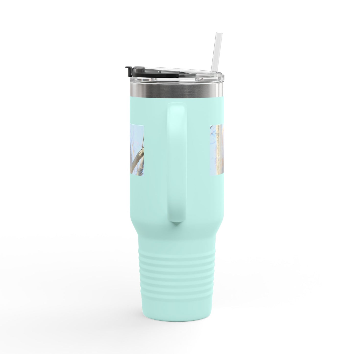 40oz Insulated Travel Mug with Cozy Raccoon Photo — Large Stainless Steel Tumbler for Road Trips & Outdoor Lovers