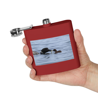 Loon Family 6oz Stainless Steel Flask — Nature Wildlife Gift