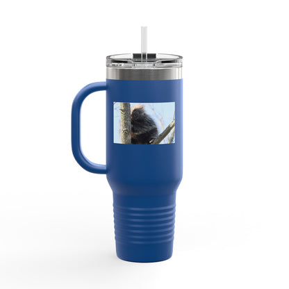 40oz Insulated Travel Mug with Cozy Raccoon Photo — Large Stainless Steel Tumbler for Road Trips & Outdoor Lovers