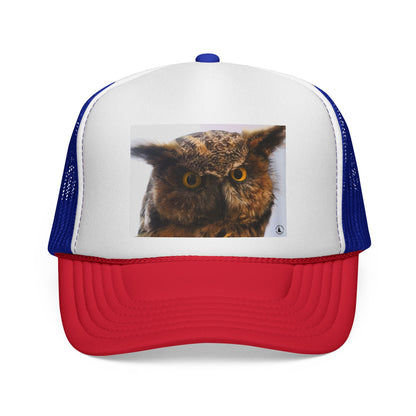 Owl Portrait Trucker Cap — Rustic Wildlife Snapback Hat