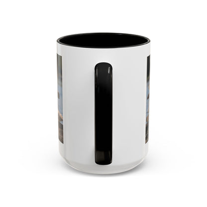 Seaside Rock Cairn Accent Coffee Mug — Coastal Bird & Stacked Stones Photo (11/15oz)