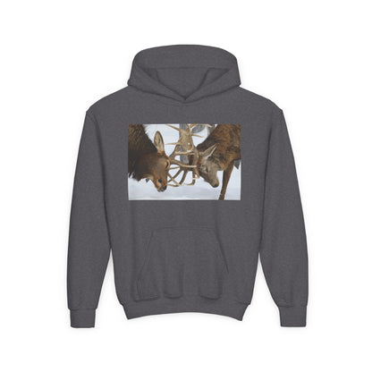 Fighting Deer Antlers Youth Hoodie | Wildlife Nature Illustration