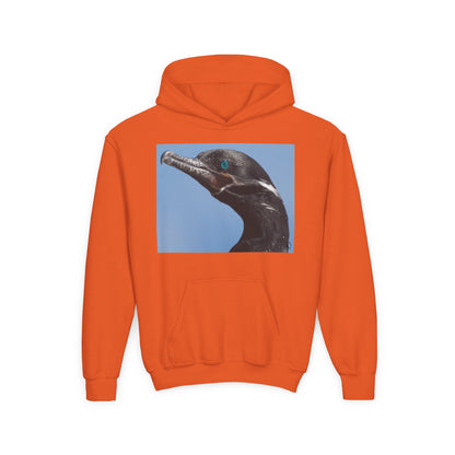 Youth Hoodie with Close-Up Cormorant Photo — Nature-Lover Kids Pullover