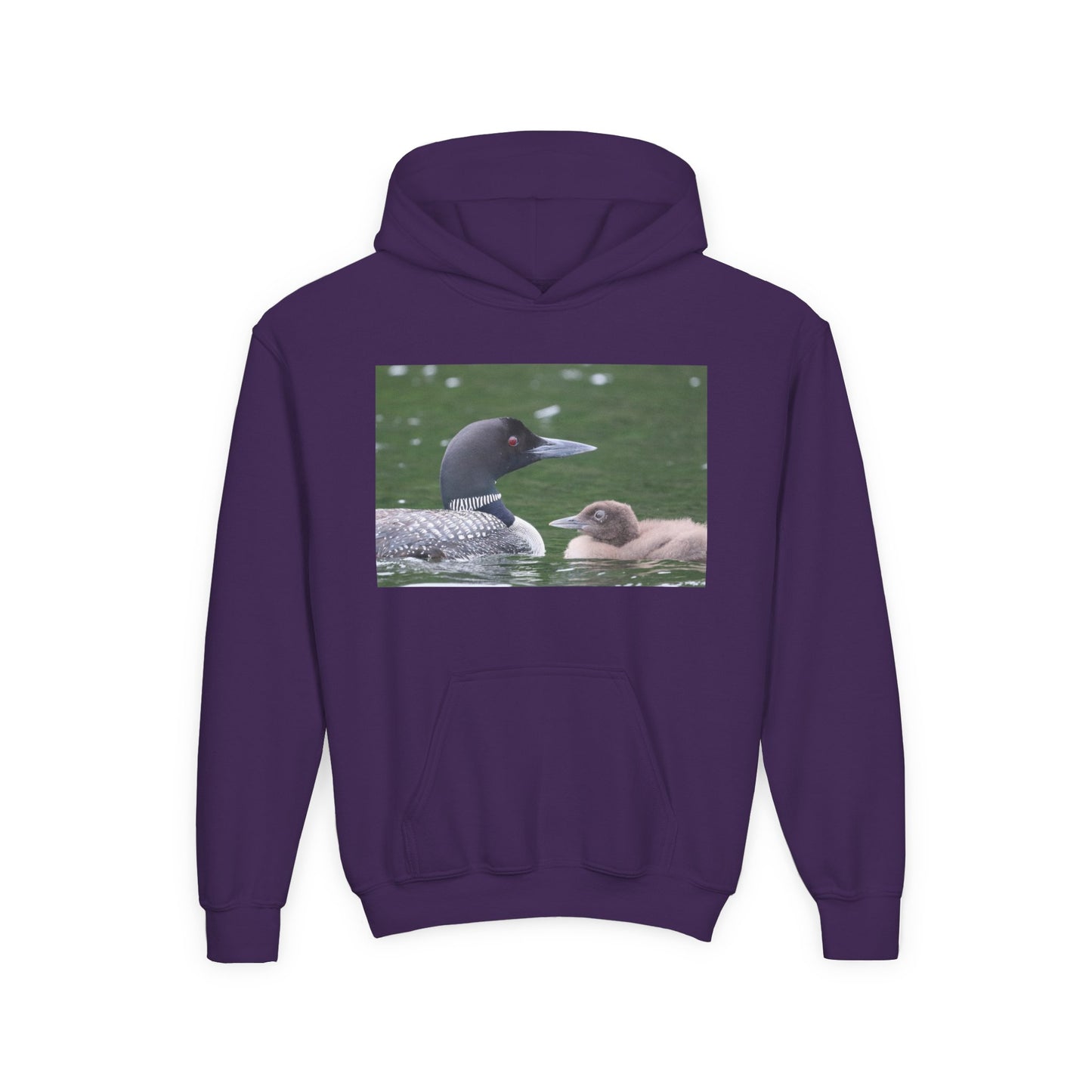 Youth Hoodie — Common Loon with Chick Nature Photo