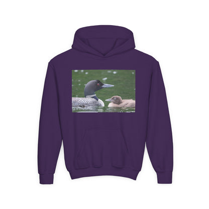 Youth Hoodie — Common Loon with Chick Nature Photo