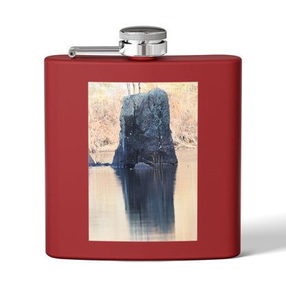 6oz Stainless Steel Flask with Tranquil Lake Rock Photo – Portable Outdoor Hip Flask