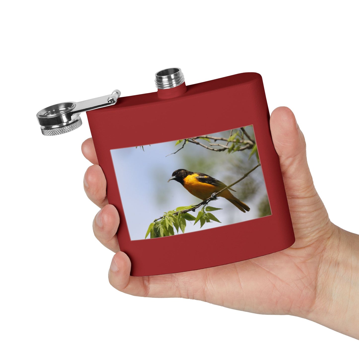 6oz Bird Photo Stainless Steel Flask — Baltimore Oriole Nature Gift