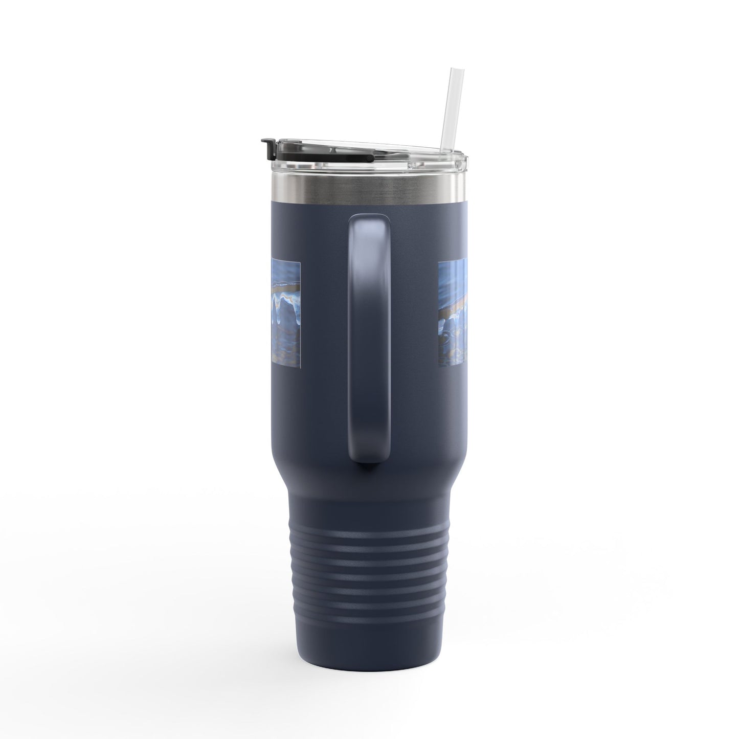 40oz Insulated Travel Mug — Ocean Wave Ice Photo Design, Large Stainless Steel Tumbler