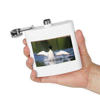 Duck Photography 6oz Stainless Steel Flask — Loon Splash Wildlife Hip Flask
