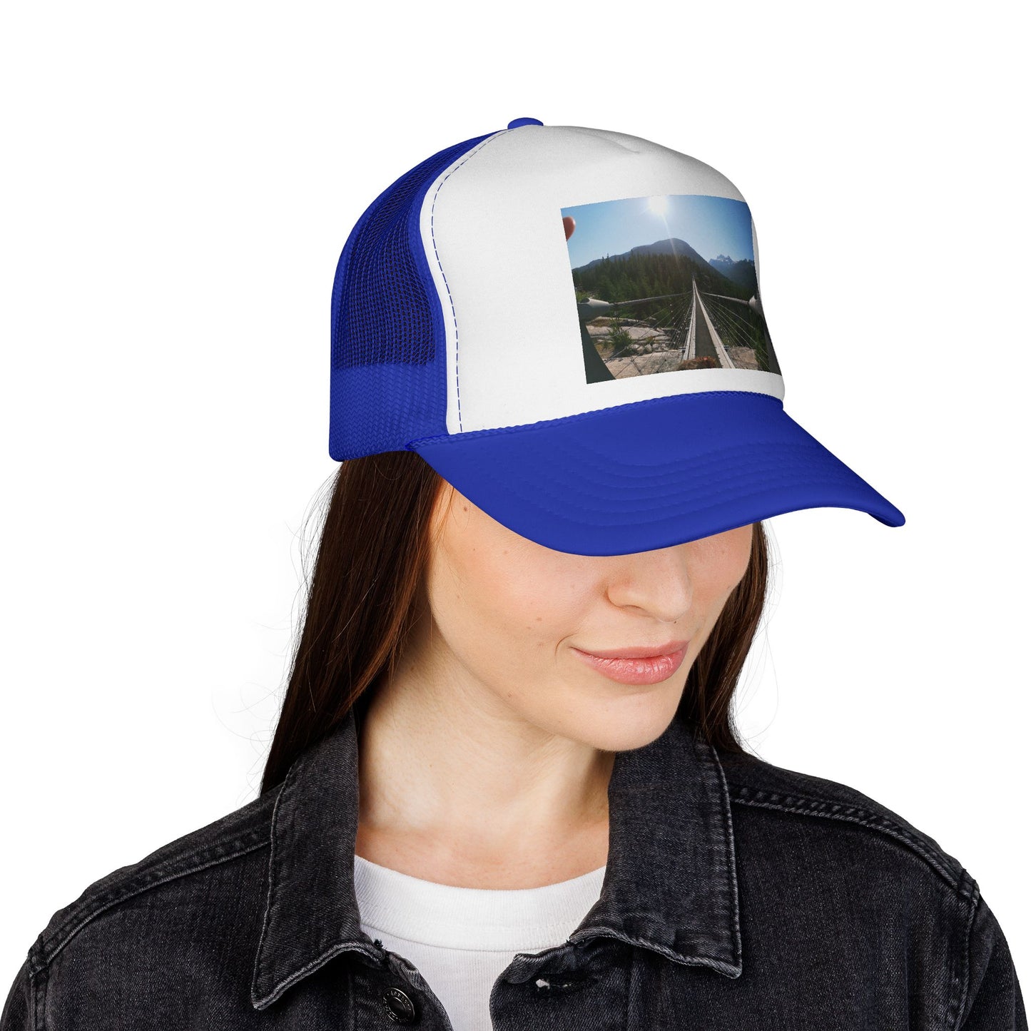 Trucker Hat - Mountain Suspension Bridge Photo Cap, Outdoor Adventure Travel Hat