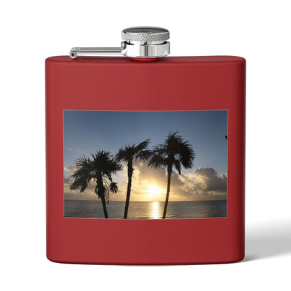 Sunset Palm Beach Flask — 6 oz Stainless Steel Travel Hip Flask