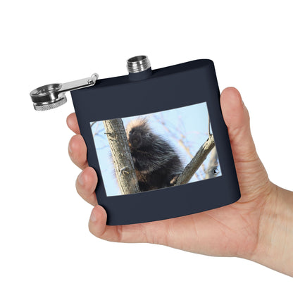 Porcupine Photo Stainless Steel Flask — 6oz Wildlife Hip Flask