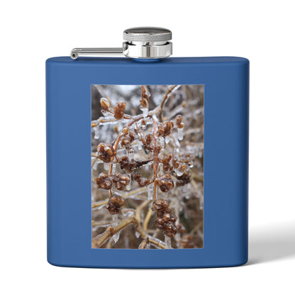 6oz Stainless Steel Flask with Frosted Berries Photo — Winter Nature Pocket Flask