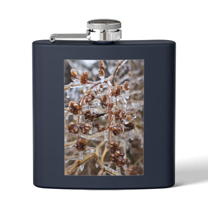 6oz Stainless Steel Flask with Frosted Berries Photo — Winter Nature Pocket Flask