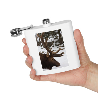 6oz Stainless Steel Flask – Winter Elk Photo Hip Flask, Outdoor Hunting Gift