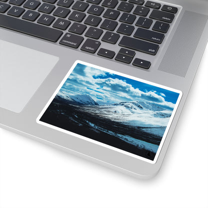 Snowy Mountain Landscape Kiss-Cut Sticker — Arctic Scenery Laptop Decal