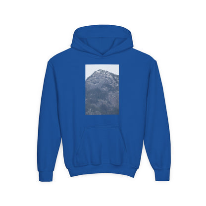Mountain Peak Youth Hoodie — Winter Snow Scenic Graphic Sweatshirt