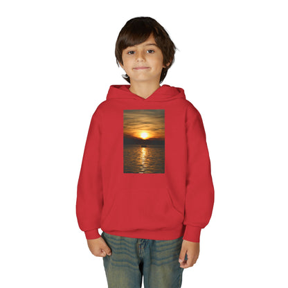 Youth Hoodie with Golden Sunset Photo - Beach Vibes Kids Pullover