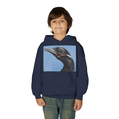 Youth Hoodie with Close-Up Cormorant Photo — Nature-Lover Kids Pullover