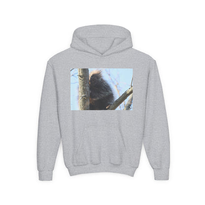 Youth Hoodie with Tree-Climbing Porcupine Photo – Cute Wildlife Kids Sweatshirt